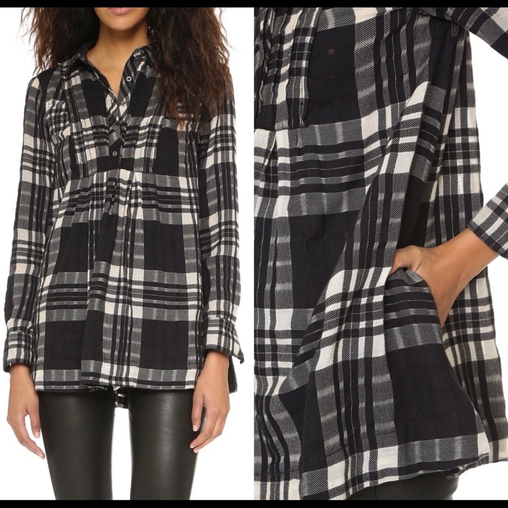 NWT Free People plaid baby blues tunic babydoll - Picture 2 of 7